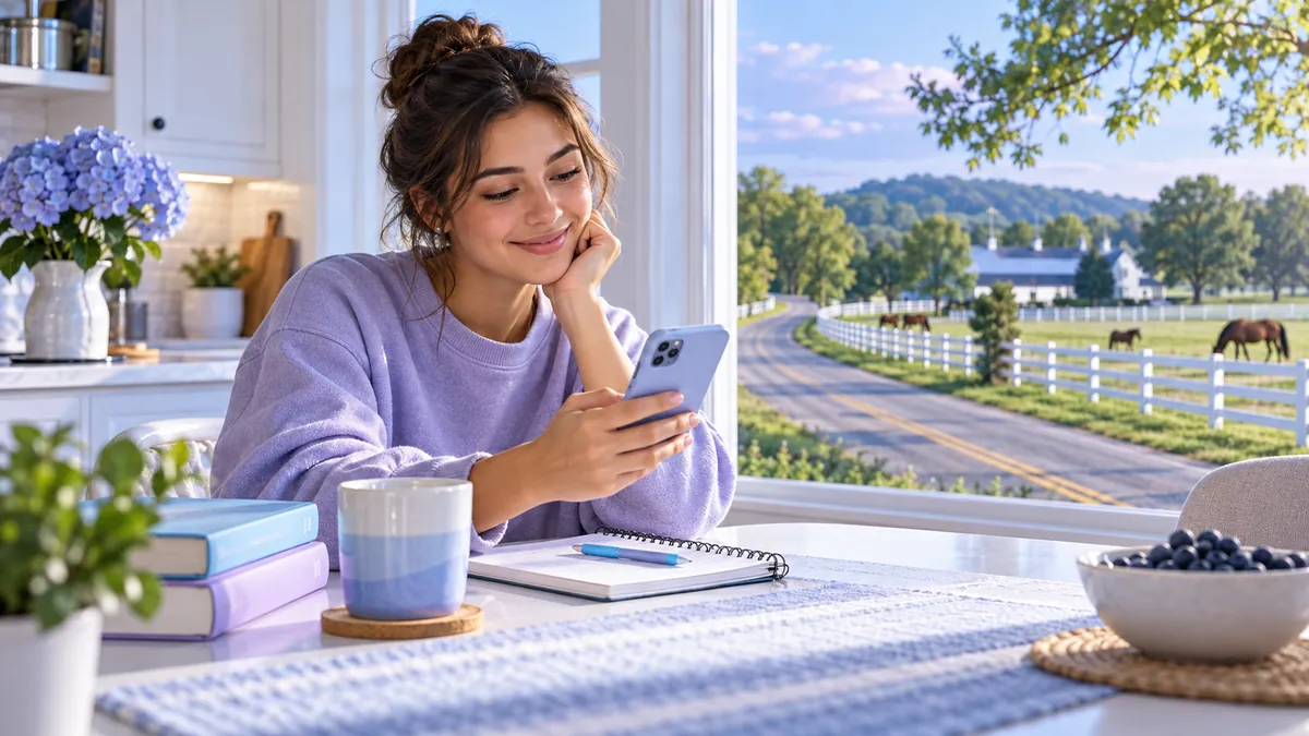 A new driver studying for the Kentucky permit test on a phone at a kitchen table