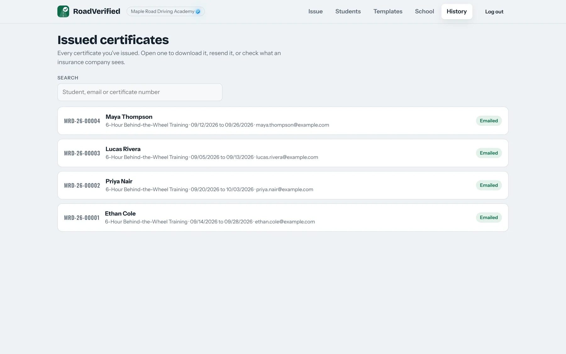 Certificate history