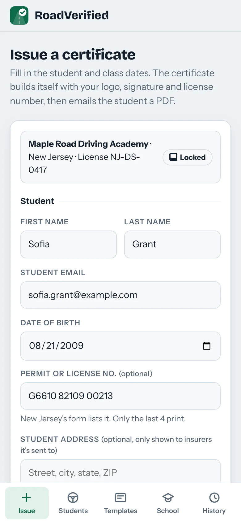 Phone: issue form