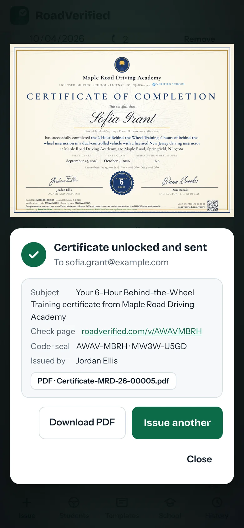 Phone: unlocked certificate